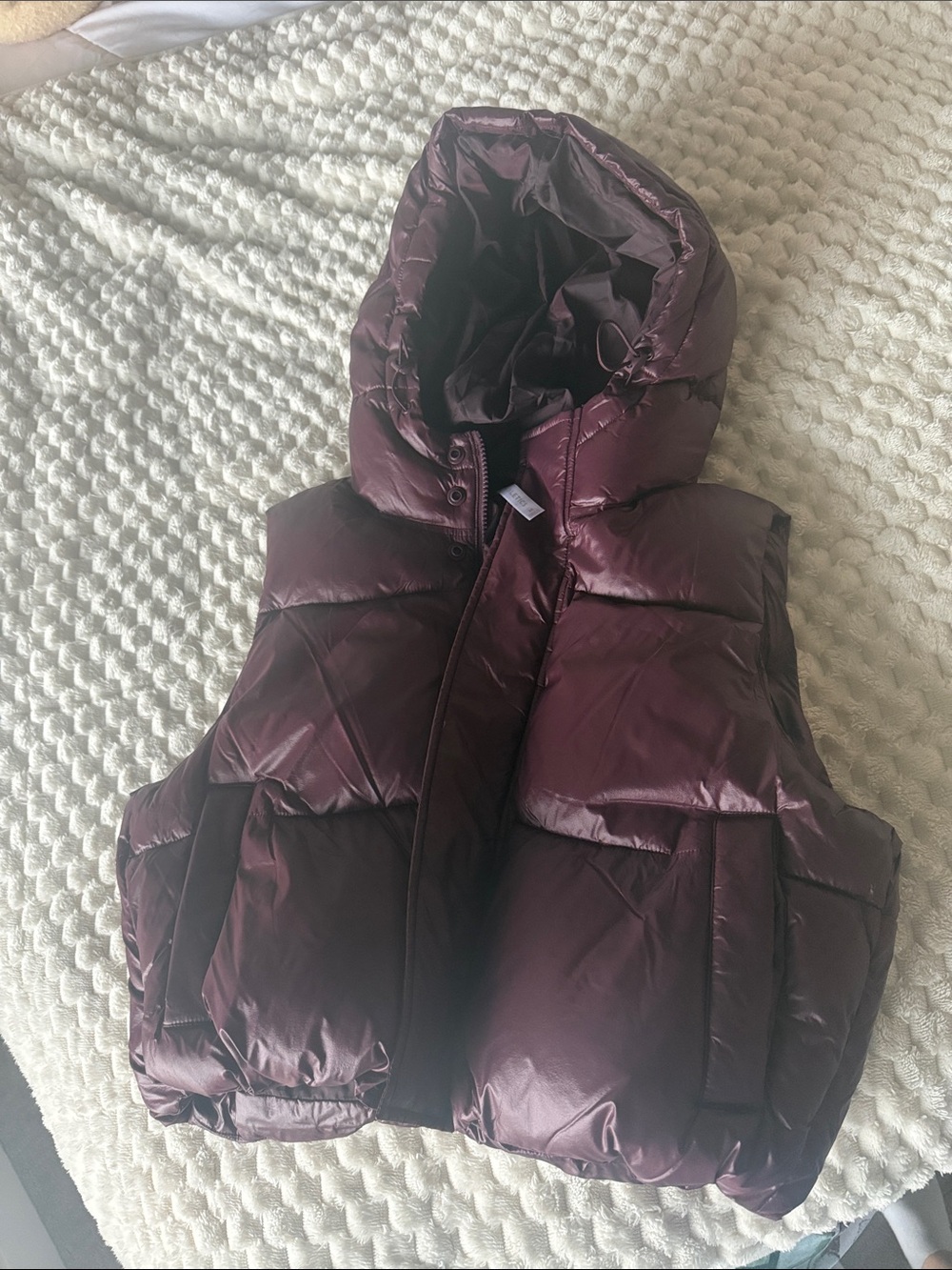Fabletics Women's Hooded Puffer Vest in Deep Plum